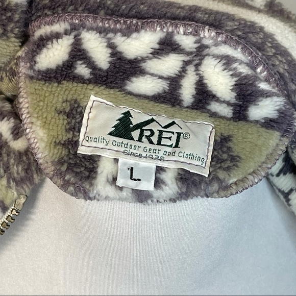 Vintage 80s 90s REI Fuzzy Cinch Waist Vest Leaf Motif Zip Front Size L - Picture 8 of 10